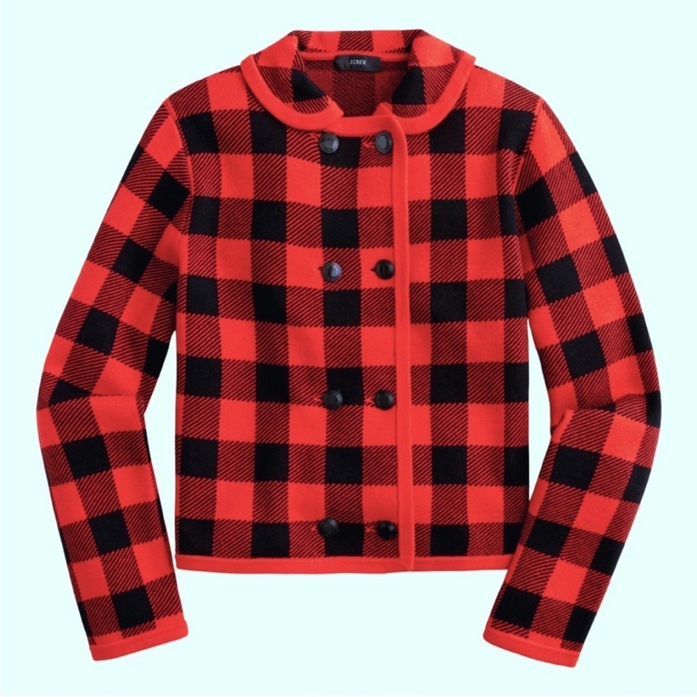 J. Crew Kids Checkered Red and Black Pea Coat